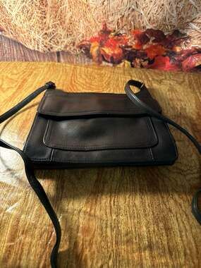 Vintage Fossil 1954 Black Leather Double Sided Flap Crossbody Organizer Bag